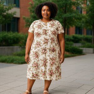 Vibe Rose Floral Maxi DRESS Plus Size 3X Boho with LACE accents Bloomcore